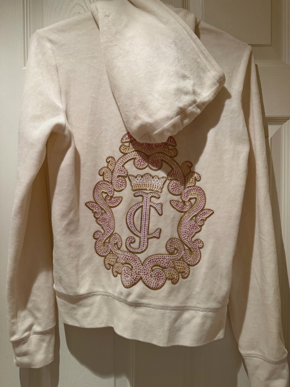 Juicy Couture Cream Velour Hoodie with Pink & Gold Crest